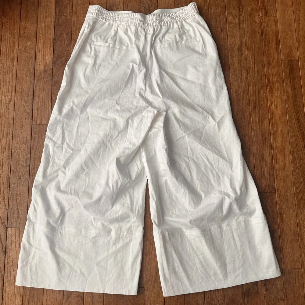 Banana Republic Wide Leg Cropped Pants Womens Medium Linen Blend White Modern